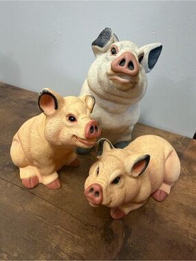 Vintage Pig Plastic Resin Figurine Set Mama & Piglets - 1993 Art Line Inc